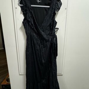 Lulu's Black Ruffled Wrap Midi Dress